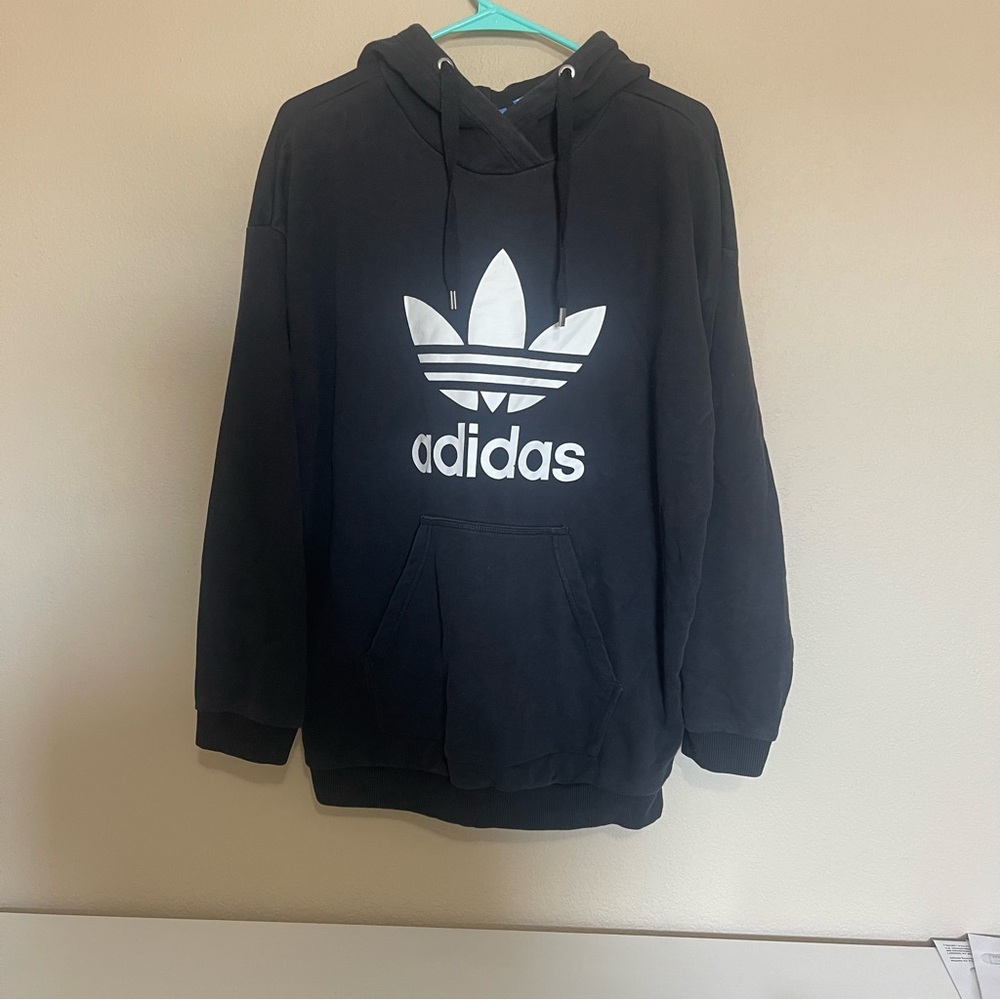 Adidas Men's Black Hoodie with White Logo